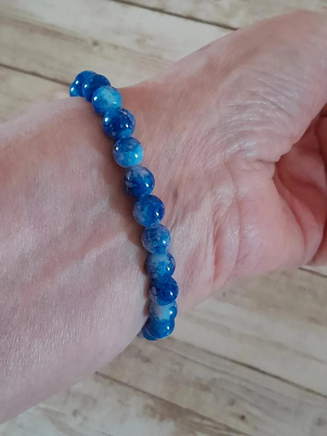 Pulseira de contas de ágata azul, pedras redondas – photo 4